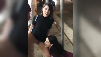 Naughty Lesbian Sisters Eating Out Juicy Twats Amid City Chaos -  Pussy Licking & Drinking piss