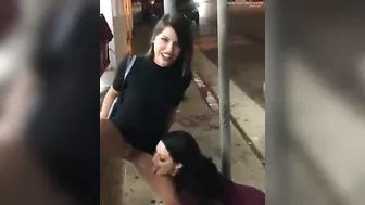 Naughty Lesbian Sisters Eating Out Juicy Twats Amid City Chaos -  Pussy Licking & Drinking piss