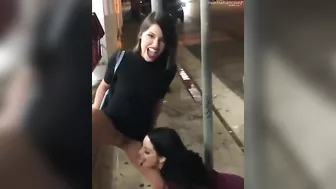 Naughty Lesbian Sisters Eating Out Juicy Twats Amid City Chaos -  Pussy Licking & Drinking piss