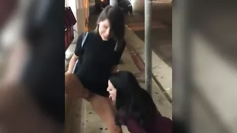 Naughty Lesbian Sisters Eating Out Juicy Twats Amid City Chaos -  Pussy Licking & Drinking piss