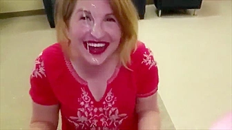 Horny MILF Teacher Sucks Huge Cock and Gets Cum-Drenched Facial During Naughty School Lunch Break