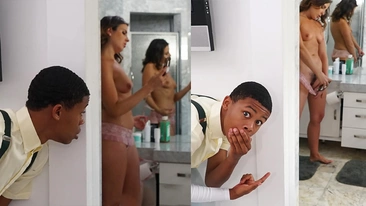 Perverted Lad Spies on Chubby Stepmom's Wet Shower Fun, Gets Nabbed and Schooled in Hardcore Fucking