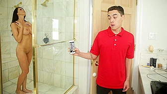 Perverted Stepson Peeps on Chubby Stepmom's Wet Shower Curves, Gets Caught and Fucked Hard