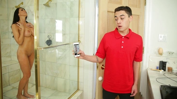 Perverted Stepson Peeps on Chubby Stepmom's Wet Shower Curves, Gets Caught and Fucked Hard