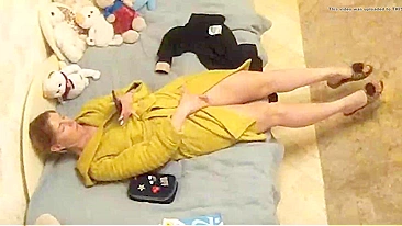 Hidden Cam Captures Wife Rubbing Her Juicy Twat, Alone in Bedroom Ecstasy