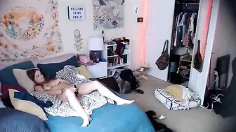 Sneaky Cam Captures Horny Sister Rubbing Her Bushy Cunt and Ass-Fingering Hard