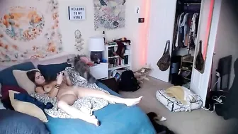 Sneaky Cam Captures Horny Sister Rubbing Her Bushy Cunt and Ass-Fingering Hard