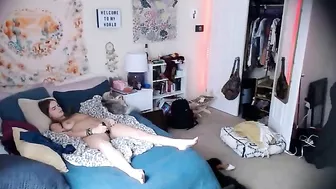 Sneaky Cam Captures Horny Sister Rubbing Her Bushy Cunt and Ass-Fingering Hard