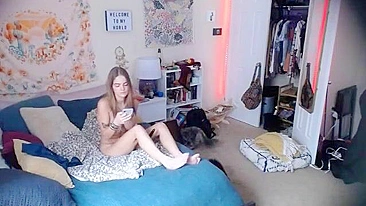 Sneaky Cam Captures Horny Sister Rubbing Her Bushy Cunt and Ass-Fingering Hard