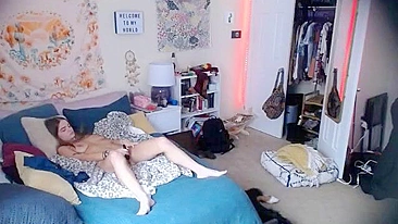 Sneaky Cam Captures Horny Sister Rubbing Her Bushy Cunt and Ass-Fingering Hard