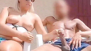 Outdoor holiday mom give daddy handjob on hotel balcony