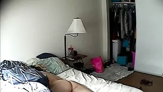 Secret Cam Catches Busty MILF Watching Porn and Getting Standing Fingering by Massive Dildo