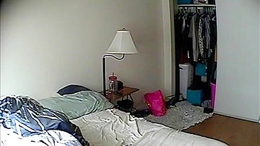 Secret Cam Catches Busty MILF Watching Porn and Getting Standing Fingering by Massive Dildo