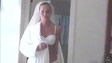 Slutty Bride On The Wedding Day Fucked Husband's Friend in Doggy While Cuckold Watches Nearby