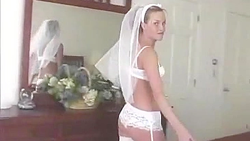 Slutty Bride On The Wedding Day Fucked Husband's Friend in Doggy While Cuckold Watches Nearby