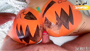 Halloween Slut Gets Gangbanged by the Whole Block,  Her Greedy Cunt Begs for More