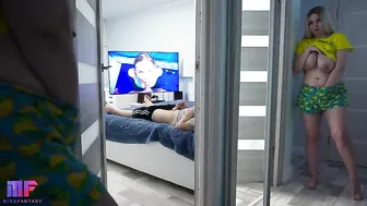 Naughty Stepbabe Spies on Stepdaddy's Massive Cock Stroking Session Fuck