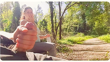 Horny Exhibitionist Whips Out His Huge Boner Outdoors, Bags a Plump Hottie Runner for Killer Boob Job