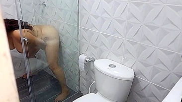 Pervy Ass Records His Slutty Stepmom Finger-Banging Her Cunt in Bathroom