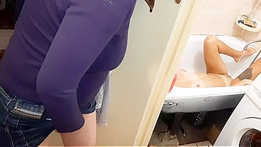 Horny Mama Checks My Bestie in the Bathroom and Fingered Hard