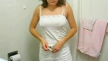 Curly Haired White Siter Strips Nude in Bathroom Tease