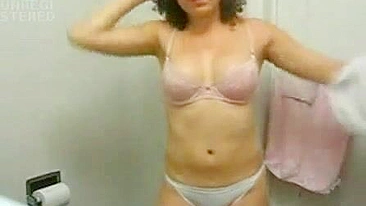 Curly Haired White Siter Strips Nude in Bathroom Tease