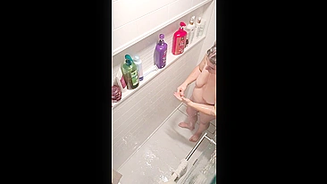 Son's sneaky cam catches milf mom's dripping snatch n fat tits shower fuck