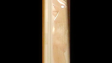 Dude son's cam trap films hot mom's shaved pussy n bouncy boobs showerin