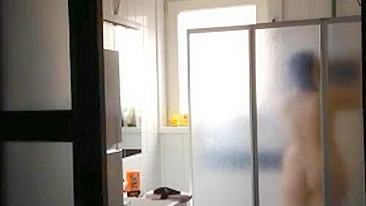 Horny son's hidden cam spies busty mom's wet tits n juicy cunt shower show