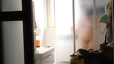 Horny son's hidden cam spies busty mom's wet tits n juicy cunt shower show