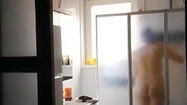 Horny son's hidden cam spies busty mom's wet tits n juicy cunt shower show