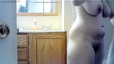 Filthy boy hides cam for mom's naked body, sloppy tits n hole in shower