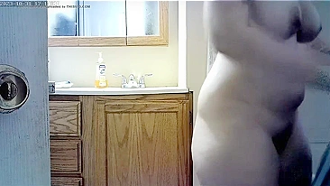 Filthy boy hides cam for mom's naked body, sloppy tits n hole in shower