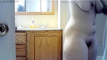 Filthy boy hides cam for mom's naked body, sloppy tits n hole in shower