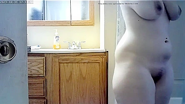 Filthy boy hides cam for mom's naked body, sloppy tits n hole in shower