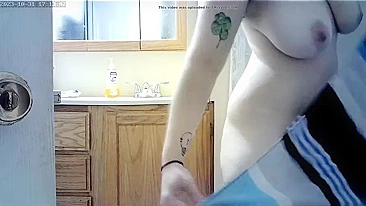 Filthy boy hides cam for mom's naked body, sloppy tits n hole in shower