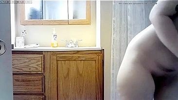 Sneaky Son's Hidden Cam Spies Busty Mom's Soapy Tits in Shower, Faps Furiously