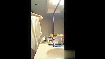 Son's Secret Bathroom Cam Catches Hot Mom Naked & Wet, He Jerking his dick Watching