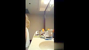 Son's Secret Bathroom Cam Catches Hot Mom Naked & Wet, He Jerking his dick Watching