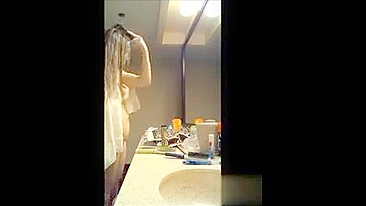Son's Secret Bathroom Cam Catches Hot Mom Naked & Wet, He Jerking his dick Watching