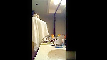 Son's Secret Bathroom Cam Catches Hot Mom Naked & Wet, He Jerking his dick Watching