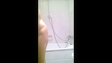 Filthy Son's Hidden Shower Cam Zooms Busty Mom Tits, He Jerks Off Balls-Out