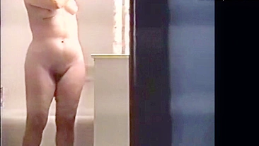 Sneaky Son Hides Spy Cam in Mom's Shower, Jerks Fat Cock to Her Dripping Cunt