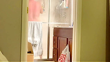 Horny Son Plants Secret Cam on Busty Mom Showering, Beats Meat Gazing at Her Cunt