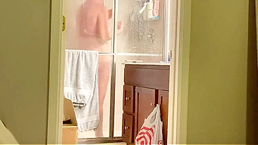 Horny Son Plants Secret Cam on Busty Mom Showering, Beats Meat Gazing at Her Cunt