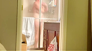 Horny Son Plants Secret Cam on Busty Mom Showering, Beats Meat Gazing at Her Cunt