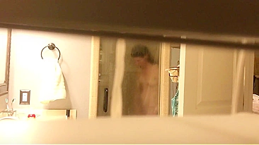 Clever Son Sets Up Hidden Cam to Perv on Mom's Naked Curves in Shower, Jerking to Cunt