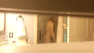 Clever Son Sets Up Hidden Cam to Perv on Mom's Naked Curves in Shower, Jerking to Cunt