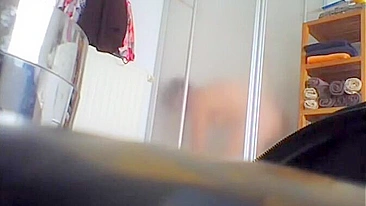 Horny Son Spy Cams Busty Mom's Wet Shower Pussy Peek & Jerks Cock to Her Fat Lips