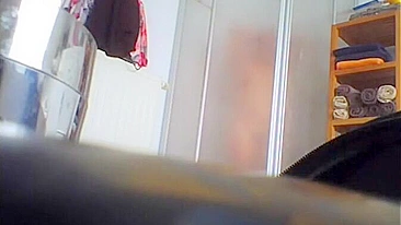 Horny Son Spy Cams Busty Mom's Wet Shower Pussy Peek & Jerks Cock to Her Fat Lips